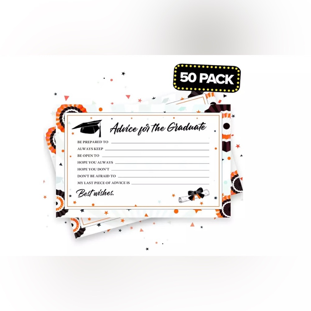 50 Pack Graduation Advice Cards, Bulk - Graduation Party Supplies, Black & Gold
